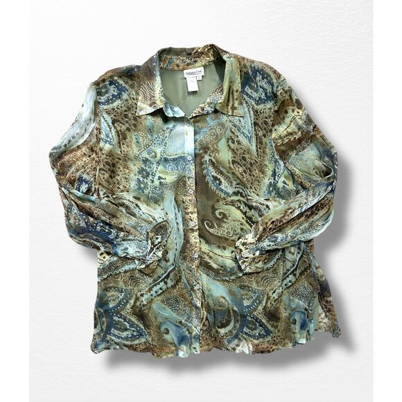 Coldwater Creek Gauzy Abstract Blouse, Size 2X - Picture 6 of 9